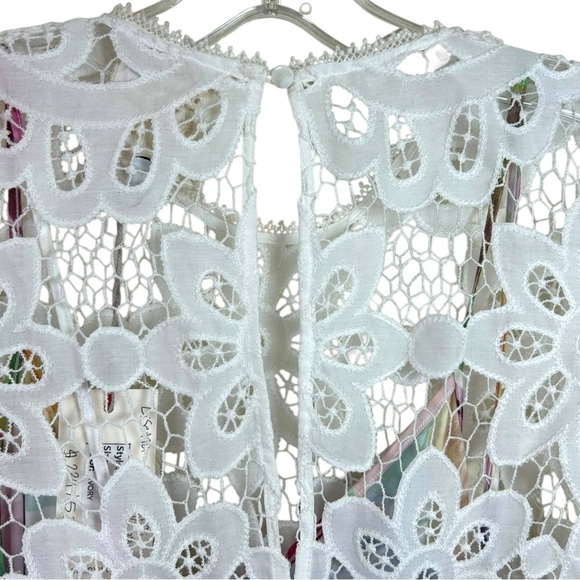 Johnny Was - NWT ‘Lisetta’ Lace Mini Dress in Ivory w/ Floral Slip - White Small - Picture 13 of 15